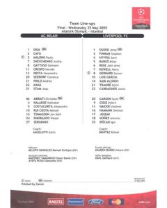 2005 Champions League Final Team Line-Ups Milan v Liverpool 25/05/2005 in Istanbul