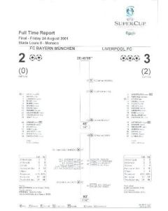 Bayern Munich v Liverpool full time report 24/08/2001 Super Cup