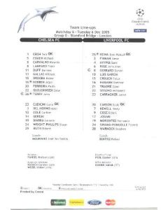 Chelsea v Liverpool Team Line-ups 06/12/2005 Champions League