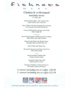 Chelsea v Liverpool Fishnets menu 11/05/2003