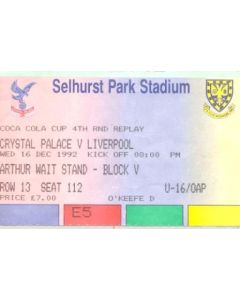 Crystal Palace v Liverpool ticket 16/12/1992