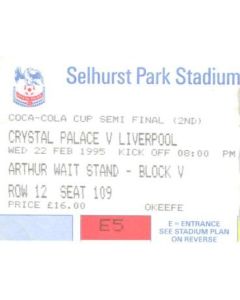 Crystal Palace v Liverpool ticket 22/02/1995