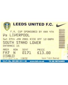 Leeds United v Liverpool ticket 27/01/2001