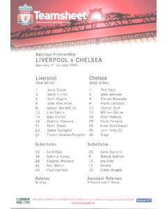 Liverpool v Chelsea official teamsheet 01/01/2005 Barclays Premiership match