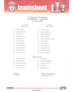 Liverpool v Chelsea official colour teamsheet 24/03/2002 Premier League