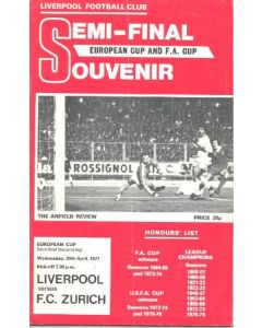 1977 Liverpool v Zurich official programme 20/04/1977 European Cup Semi-Final