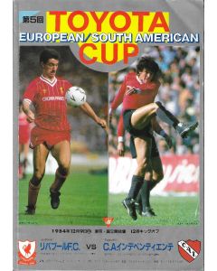 1984 Club World Cup / Toyota Cup Liverpool V Independiente Football Programme